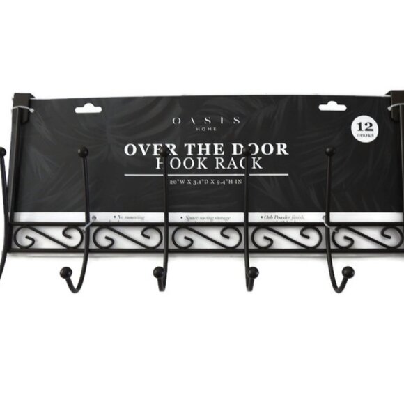 NWT Oasis Home Black Metal Over The Door Hook Rack 6 Hooks - Picture 3 of 5